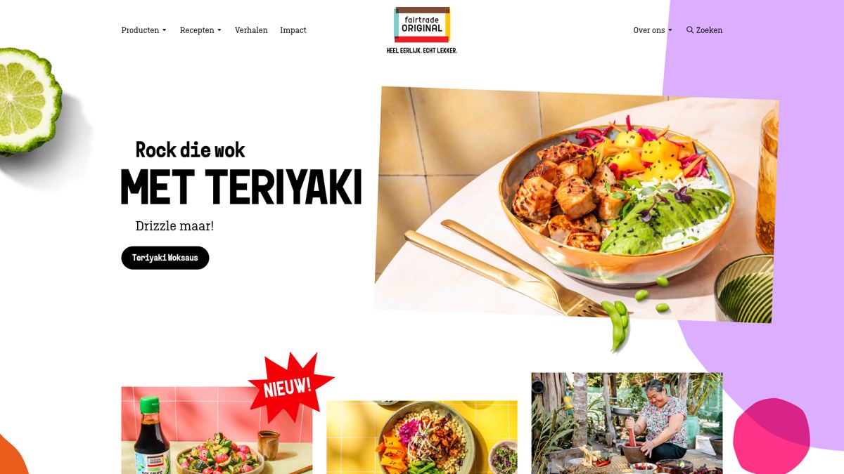 Screenshot van de homepage van Fairtrade Original